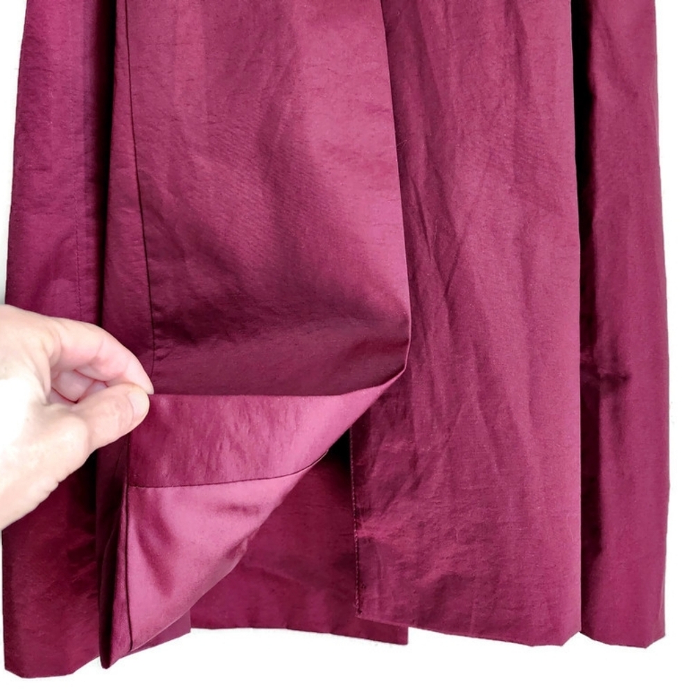 Avec Les Filles Dark Burgundy Stretch Cotton Blend Belted Longline Trench Coat - Picture 8 of 12